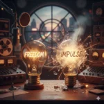 A glowing microphone surrounded by blurred social media icons, symbolising the shift from traditional broadcasting to the fast, unfiltered world of digital expression.